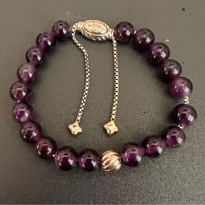 David Yurman Sterling Silver Purple Beaded Pull Bracelet - NEW
